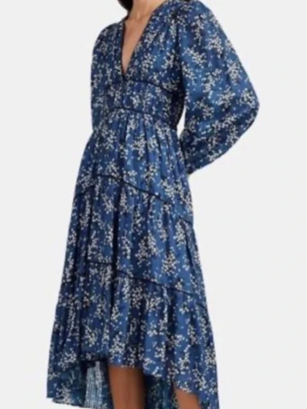 Ulla Johnson Joan Cotton Silk Voile Midi Dress - Blue Floral Print Size 2
